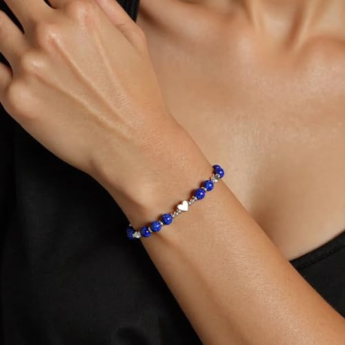 Birthday Bracelet: 6mm Natural Stone Healing Bracelet Inspirational Self-Care Gifts for Women, Mom, Daughter, Wife, Coworkers, Friend, Bestie, Granddaughter - color: Dark Blue