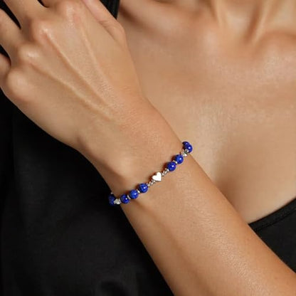 Birthday Bracelet: 6mm Natural Stone Healing Bracelet Inspirational Self-Care Gifts for Women, Mom, Daughter, Wife, Coworkers, Friend, Bestie, Granddaughter - color: Dark Blue