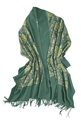 Urban CoCo Women's Embroidered Oversize Tassel Shawl Scarf Wraps for Women - color: #2-dark Green