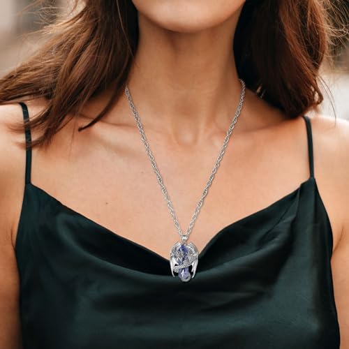 INFUSEU Unique Dragon Necklaces with Healing Crystal Stone for Men Women, Personalized Spiritual Gifts, 24 Inch Chain - color: Blue