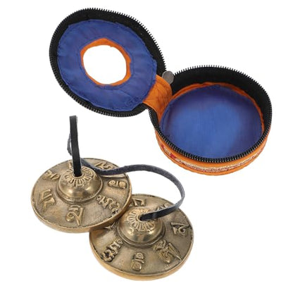 SECFOU Tingsha Meditation Bell Cymbals Set Nepal Copper Percussion Instrument Yoga Chime Bell with Six-Syllable Chant and Carrying Pouch for Mindfulness and Sound Therapy
