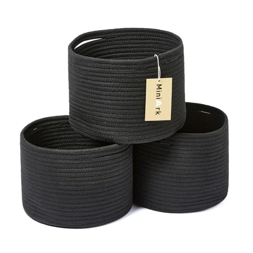 MiniArk Small Basket for Organizing | Cube Shelf Closet Storage Baskets | 9.7×9.7×7.1” | Woven Rope Gift Basket | Nursery | Round 3 Packs Black - color: Black, size: Round-7L (⌀9.7"×H7.1")