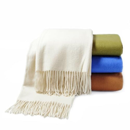 CUDDLE DREAMS Premium Cashmere Throw Blanket with Fringe, Luxuriously Soft (Ivory) - color: Ivory