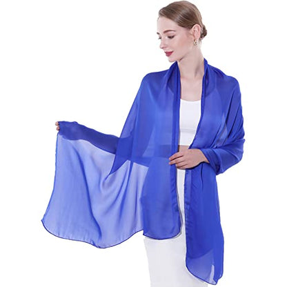 Womens Scarf Pashmina Shawls and Wraps for Evening Dresses Like Chiffon Silk Scarf for Bridal Weddings - color: Royal Blue