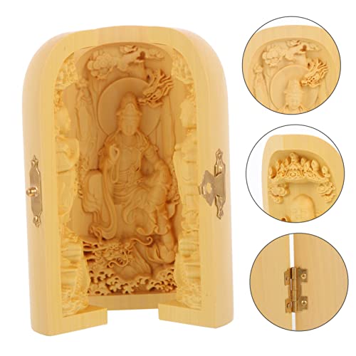 ABOOFAN Wood Buddha Statue Yellow Birch Carving 3-Compartment Box Small Buddha Figurine for Zen Decor Home and Office Decoration