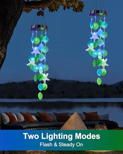Solar Wind Chimes Decorative Lights for Outside, Hanging Lights for Holiday Garden Yard Window Shells Gifts for Mom Grandma Women Wife Girls - size: Sea