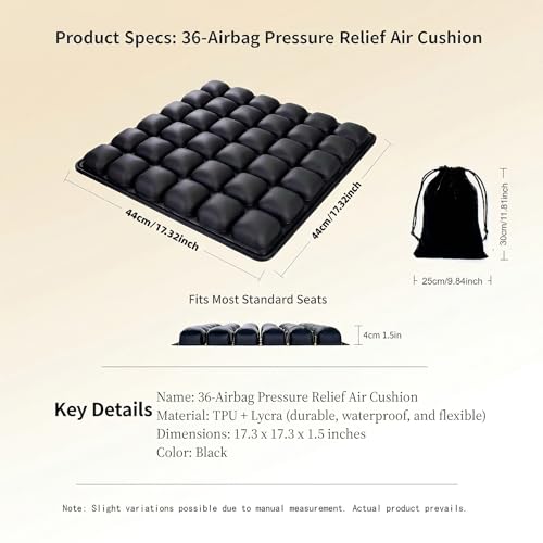 Inflatable Seat Cushion – Breathable, Pressure-Relieving Air Cushion, No Pump Needed, Ideal for Airplane Travel, Office, Car, Wheelchair & Camping – Lightweight, Foldable & Portable (Black)
