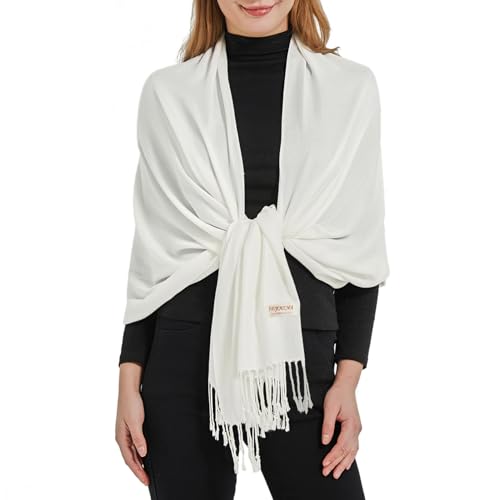 Soft Silky Pashmina Shawl Wraps Solid Colors Scarf for Wedding Evening Dresses - color: K-cream
