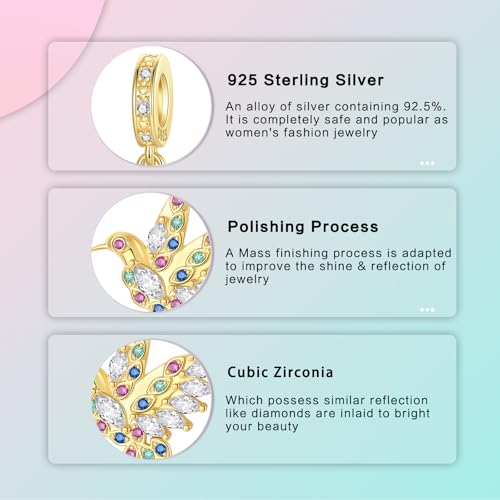 Prayer Cross Elephant Airplane Suitcase Charm 925 Sterling Silver Charms fits for Bracelets Necklace Pendant Bead Charms Jewelry Gift for Women Family - color: Golden Hummingbird Charm