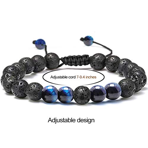 M MOOHAM Fathers Day Gift Mens Bracelet - Beaded Natural Stone 8mm Tiger Eye Matte Agate Lava Rock Bracelets for Men Teen Boys Grandpa Dad Birthday Gifts Jewelry - style: Lava Rock Blue Tiger Eye Bracelets