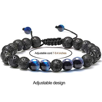 M MOOHAM Fathers Day Gift Mens Bracelet - Beaded Natural Stone 8mm Tiger Eye Matte Agate Lava Rock Bracelets for Men Teen Boys Grandpa Dad Birthday Gifts Jewelry - style: Lava Rock Blue Tiger Eye Bracelets