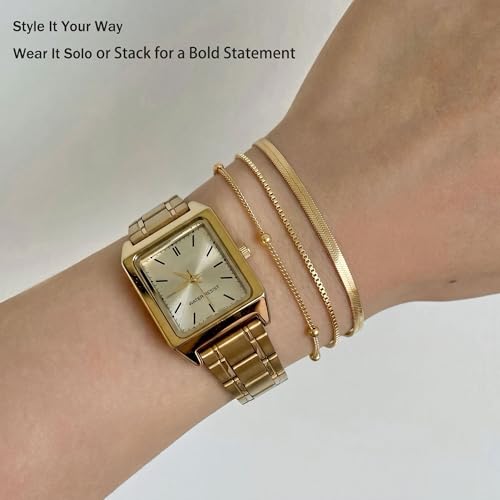 DEARMAY Gold Bracelets for Women Waterproof, 14K Gold Plated Stackable Jewelry Sets Non Tarnish Trendy Thin Dainty Cuban Link Paperclip Chain Bracelet Stack Fashion Accessories Gifts for Womens - style: 6Pcs BRACELET