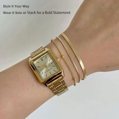 DEARMAY Gold Bracelets for Women Waterproof, 14K Gold Plated Stackable Jewelry Sets Non Tarnish Trendy Thin Dainty Cuban Link Paperclip Chain Bracelet Stack Fashion Accessories Gifts for Womens - style: 6Pcs BRACELET
