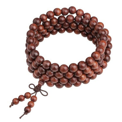 Nupuyai Natural Wood Wrap Bracelet for Women and Men, 108 Prayer Mala Beads Tibetan Necklace for Unisex Elastic Meditation Yoga Jewelry - color: 2-Blood Sandalwood(8mm)