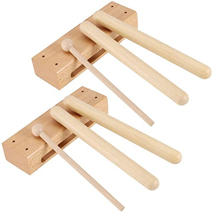 Set of 2 Wood Block Musical Instrument with Mallet Solid Hardwood Rhythm Blocks for Creating Loud and Resonant Tone