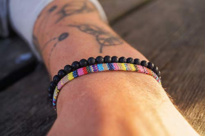Made by Nami 2 Pcs Boho Surfer Bracelets for Men and Women Waterproof and Adjustable Beach Bracelets for Men and Women Set of 2 Beaded & Braided - color: Lava Beads & Yellow