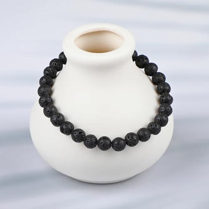 LPBeads Handmade Natural Gemstone Stretch Elastic Bracelet Healing Crystal Round Stone Beads Jewelry Gifts for Women Men - color: Black Lava, size: 6mm