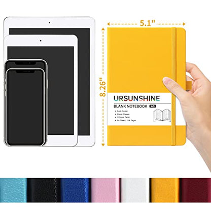 Blank Journal/Notebook - Classic Notebook/Journal with Ribbon Divider, Hardcover with Thick Paper, 5.3'' x 8.26'', Banded + Pen Holder +Inner Pocket - Yellow - color: Yellow, size: Unruled