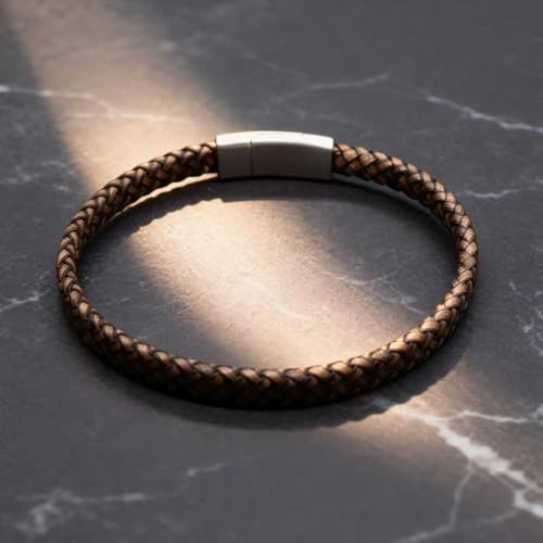 Men's Leather Bracelet, Stackable Stainless Steel Clasp Bracelets for Men Stylish Birthday, Thanksgiving, Valentine's Day Gift for My Man - style: 8.2" Long 5MM Wide Brown