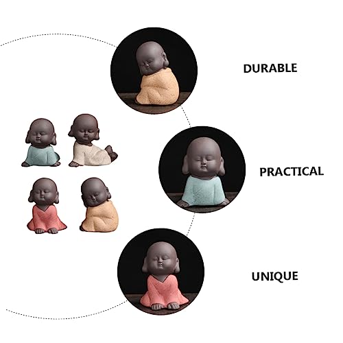 MAGICLULU 4Pcs Zen Monk Figurine Decoration Ceramic Desktop Ornament for Tea Tray Calming Aesthetic for Home Office and Garden Decor