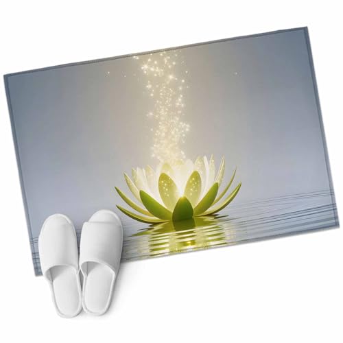 Zen Meditation Lotus Floral Entryway Rug 2x3 Area Rug Washable Indoor Doormat Small Bathroom Rugs Non-Slip Low Pile Accent Throw Rugs Green Floral Modern Art Floor Carpet for Kitchen Bedroom Entrance - size: 2' x 3'(Rectangular)