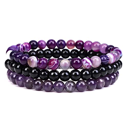 2Pcs Matte Lava Rock Volcanic Stone Beads Stretch Bracelet Stacking Frosted Gemstone Turquoise Seed Bracelet for Men Women Couple Stress Relief Aromatherapy Jewelry Gift - color: K purple