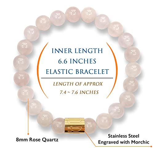 Morchic 8mm Genuine Gemstone Stretch Bracelet for Women Men Unisex, Natural Energy Crystal Stone Beads, Classic Simple Design Cuff Birthday Gift 7.5 Inch - color: Rose Quartz