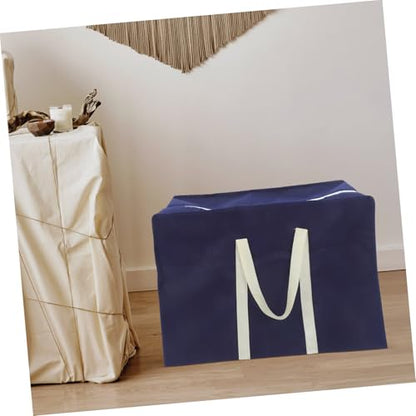 KOMBIUDA Folding Large Storage Bag Versatile Comforter Container for Clothes Quilts Sundries Space Saving Non Woven for Travel Moving Gym Use Navy Blue