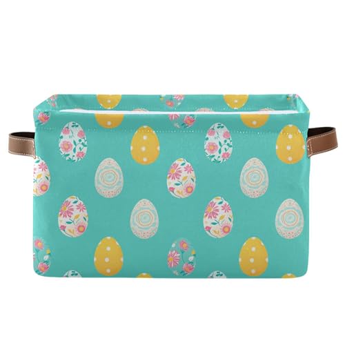 Wamika Happy Easter Day Eggs Storage Basket Fabric Laundry Baskets Easter Rabbit Bunny Spring Storage Boxes Organizer Bag for Baby Cloth Dog Toy Book Storage Cubes Shelf Closet Bins 16×12×8 Inches - color: Easter egg, size: 1 Pack