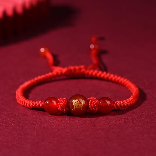 2026 Chinese New Year of Horse Bracelets for Women Men, 12 Chinese Zodiac Bracelet Good Luck Red String Animal Horse Charm Braided Bangle Adjustable Jewelry Gift - color: Circle-1pcs
