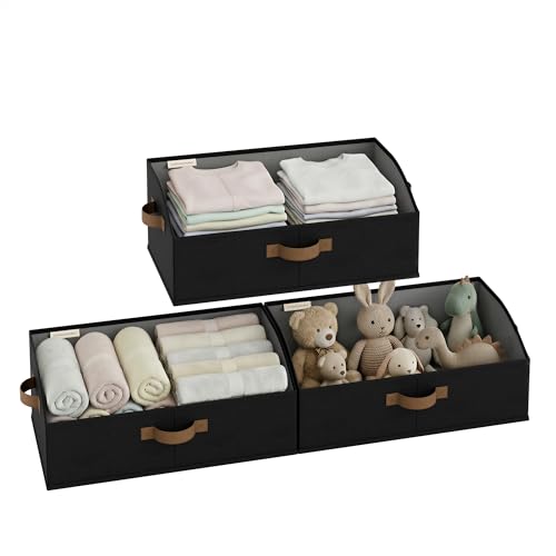 StorageWorks Closet Storage Bins, Trapezoid Black Closet Organizer, Closet Shelves Organizer, Foldable Organizing Baskets, Large, Black, 3-Pack - color: Black, size: Large