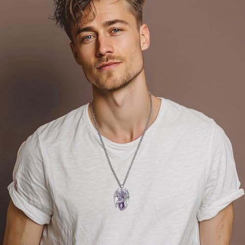 INFUSEU Unique Dragon Necklaces with Healing Crystal Stone for Men Women, Personalized Spiritual Gifts, 24 Inch Chain - color: Amethyst