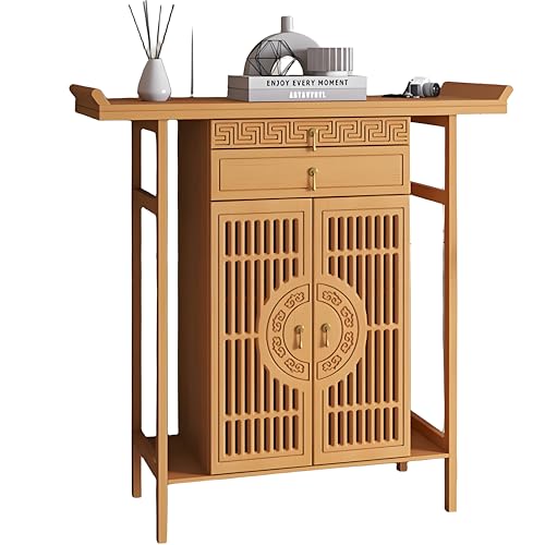 Meditation Shrine Buddhist Altar Table - Buddha Pooja Spiritual Prayer for Saints at Home Greek Altar Catholic Loved Ones Ancestral Counter for My Jesus Ofrenda Table,Wood/59Inch - size: 59Inch