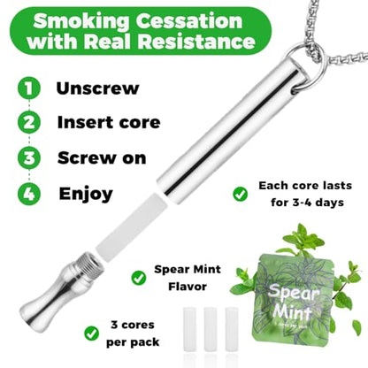 LAMKHOO Breathing Necklace to Quit Smoking and Vaping with Refillable Mint Pods Stop Smoking Aids Fidget Necklace for Anxiety Relief Smokeless Inhaler for Adults - color: silver