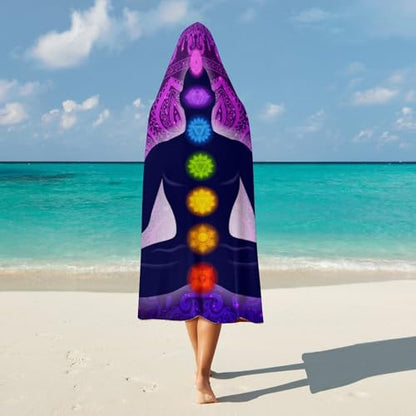 Seven Chakra Yoga Meditation Lotus Purple Mandala Large Size Comfortable Hooded Blanket, Warm Blanket 60"x80" - color: Seven Chakra Yoga Meditation Lotus Purple Man, size: 60"x80"