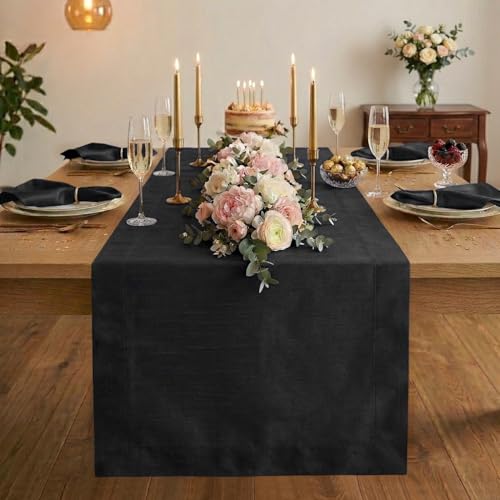 Luxe Shine™ by D'Moksha Black Table Runner 120 Inches Long, Elegant Silk Table Runner, Machine Washable, 14 x 120 Inch for Dresser, Dining- Summer, Father's Day - color: Black, size: 14 X 120 Inch