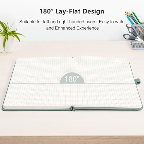 RETTACY Graph Grid Paper Notebook, 192 Pages, A5 Medium Size (5.7'' x 8.3''), 5 Squares per Inch, Leather Hardcover, 100 GSM Thick Paper, for School, Students, Math, Engineering (Blue-gray) - color: Blue-gray, style: Grid