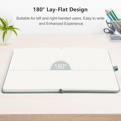 RETTACY Graph Grid Paper Notebook, 192 Pages, A5 Medium Size (5.7'' x 8.3''), 5 Squares per Inch, Leather Hardcover, 100 GSM Thick Paper, for School, Students, Math, Engineering (Blue-gray) - color: Blue-gray, style: Grid
