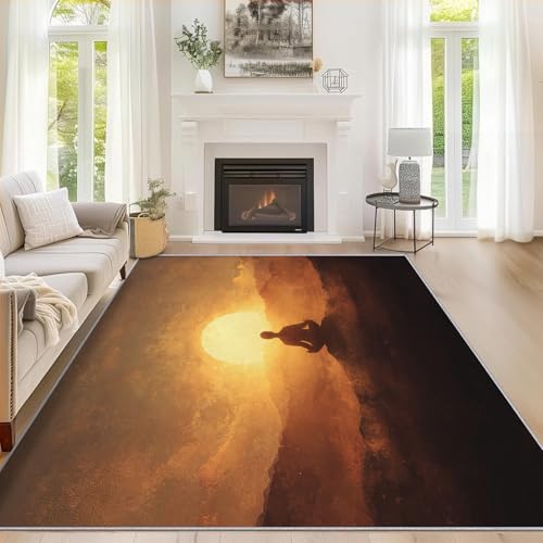 2x3 Washable Zen Meditation Area Rugs for Bedroom, Spiritual Yoga Throw Rug for Entryway, Nature Sunset Home Decor, Non Slip Low Pile Soft Thin Front Door Rug D&T75