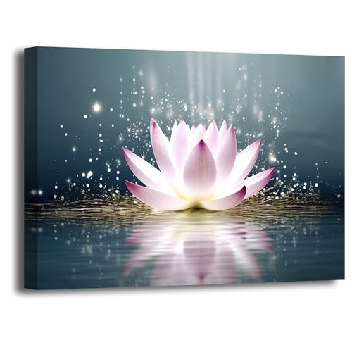 LZIMU Zen Canvas Wall Art Pink Lotus Flower Bloom in Water Picture Prints for Yoga Spa Meditation Spiritual Room Decor Framed (Zen-4, 12"x18") - color: Zen-4, size: 12"x18"
