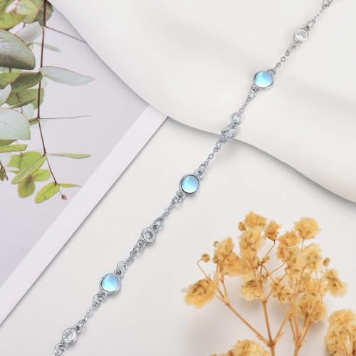 Anklet Bracelet for Women 925 Sterling Silver Natural Stone Chain Ankle Bracelet Beach Summer Fine Jewelry Birthday Mothers Day Gifts for Women Her Mom