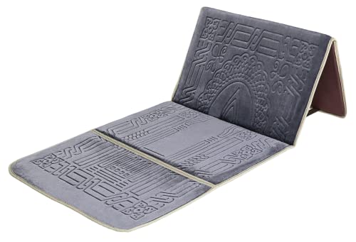 Prayer Rug with Back Support/Foldable Meditation Floor Chair & Carrying Pocket (Gray) - color: Grey