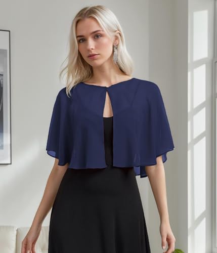 TONGFANTFL Women's Soft Chiffon Capelets Shawls and Wraps for Evening Wedding Cape Bole Cover Up - color: Navy