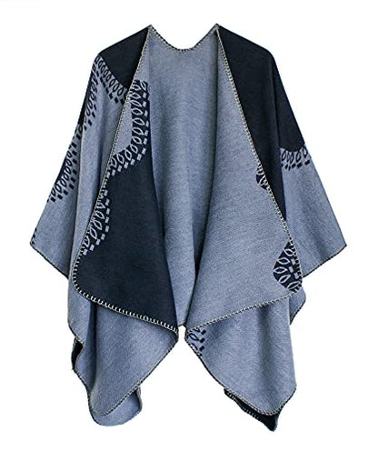 Urban CoCo Women's Color Block Shawl Wrap Open Front Poncho Cape - color: Series 28-grey