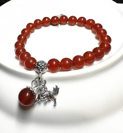 Betterdecor Feng Shui Chinese Zodiac Horse Red Agate Bead Bracelet for good luck