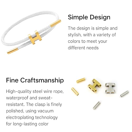 OSIRIDEH2 Bracelet with Adjustable Design Polished H Shape Buckle, Bracelets for Women, 18k Gold-plated Buckle Design Titanium Steel Wire Rope Women's Gift Jewelry - color: White Gold