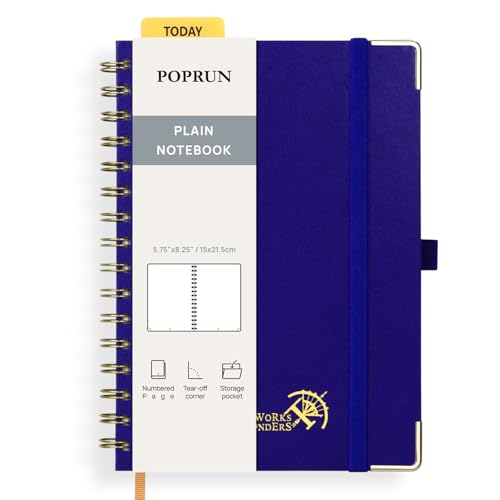 POPRUN Blank Spiral Journal Notebook, A5 Hardcover Sketch Books, 141 Pages Unlined Journals for Women Men, 120 GSM Plain Notebooks for Sketching, Drawing, Painting, 5.75'' x 8.25'', Royal Blue - color: Royal Blue, style: Plain