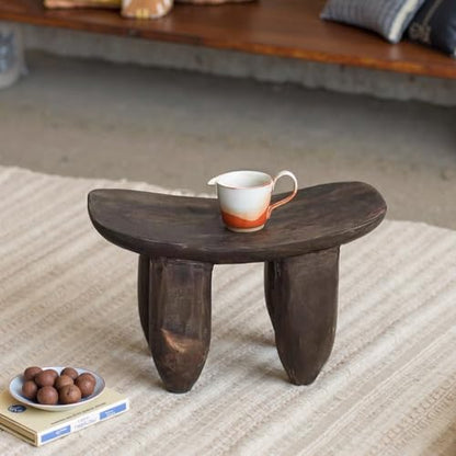 Handcrafted Solid Wood - Raw Timber Oval Four-Legged Stool, Living Room Mini Coffee Table Decor, Sturdy Home Decor Piece