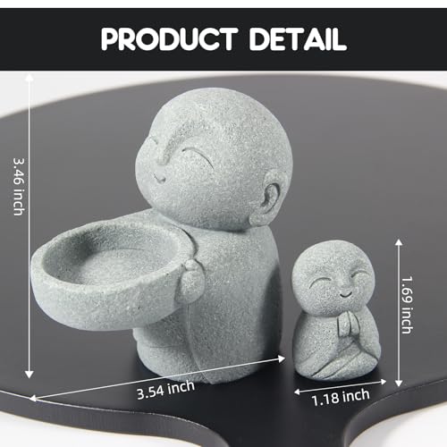 Buddha Sandstone Statues 2pcs, Jizo Monk and Prayer Monk Figurines Zen Monk Sculptures Ornament for Wealth Good Luck Garden Home Office Car Decor