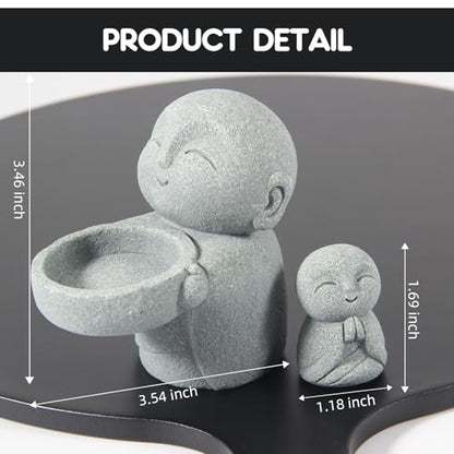Buddha Sandstone Statues 2pcs, Jizo Monk and Prayer Monk Figurines Zen Monk Sculptures Ornament for Wealth Good Luck Garden Home Office Car Decor